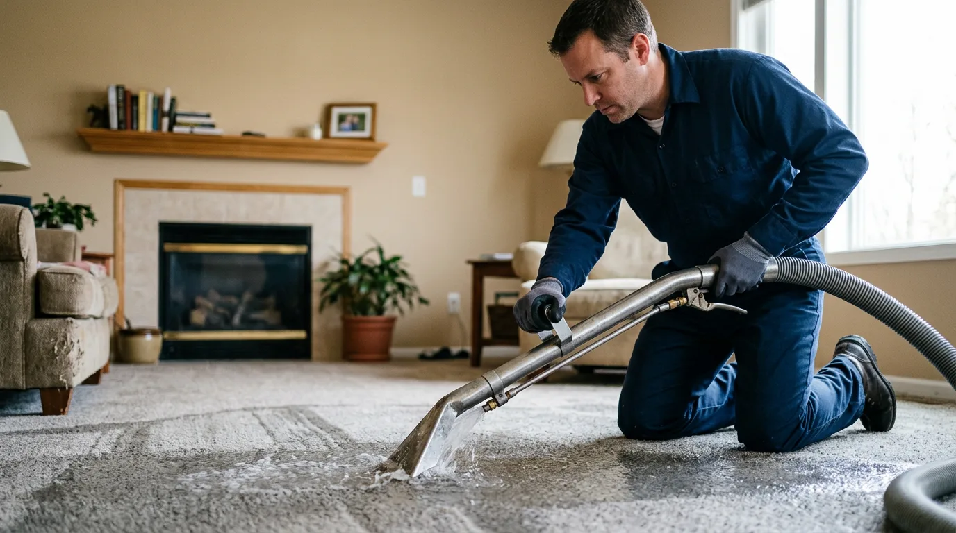 Water damage restoration technician working near Madison, NJ